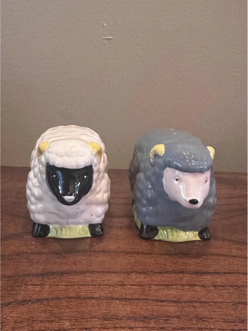 Vintage Gray and White Sheep Salt and Pepper Shakers Japan